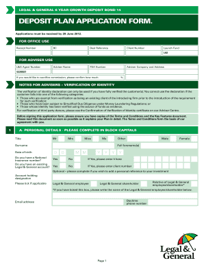 Legal & General 6 Year Growth Deposit Bond 14 Application Form