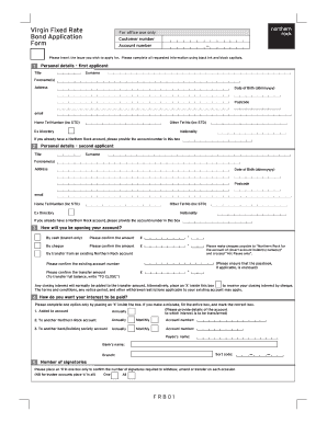 Northern Rock Fixed Rate Bond Application Form