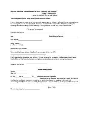 Sample AFFIDAVIT FOR MARRIAGE LICENSE - applicant with