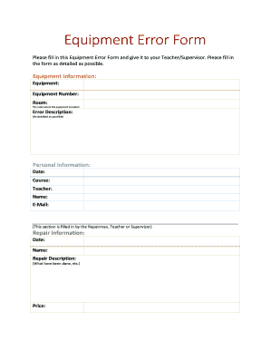Equipment Error Form