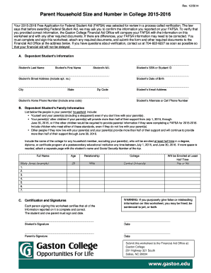 FAFSA Verification Worksheet