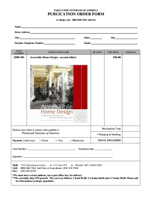 Paralyzed Veterans of America Publication Order Form