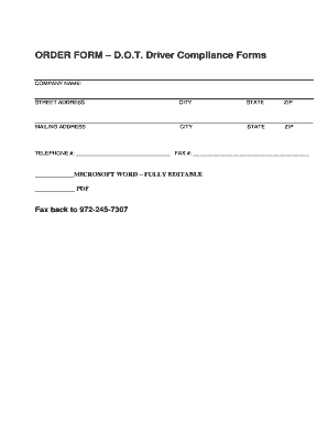 DOT Driver Compliance Order Form
