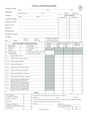 Typical Whitetailed Deer Scoring Form