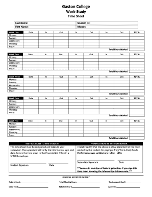 Gaston College Work-Study Time Sheet