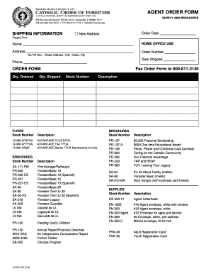 Catholic Fraternal Benefit Life Insurance Agent Order Form