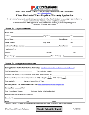 5 Year Horizontal Water Repellent Warranty Application