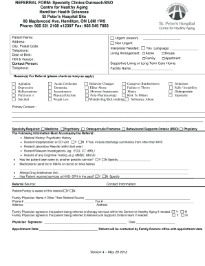 Referral Form for Specialty Clinics