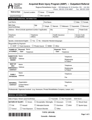 Acquired Brain Injury Program Outpatient Referral Form