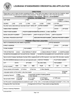 Louisiana Standardized Credentialing Application