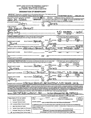 Maryland State Retirement Beneficiary Designation Form