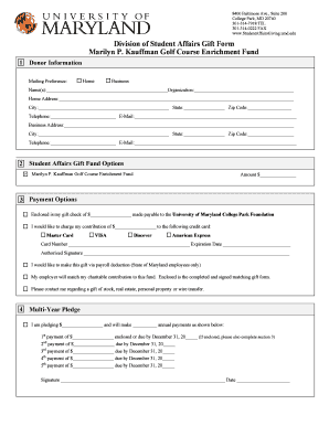 Division of Student Affairs Gift Form