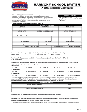 Harmony School System Application Form