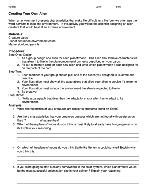 Alien Design Activity Worksheet