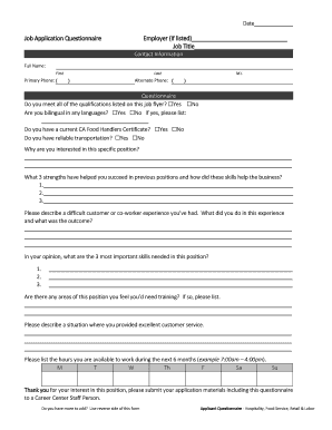 Job Application Questionnaire