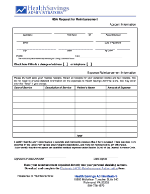 HSA Request for Reimbursement Form