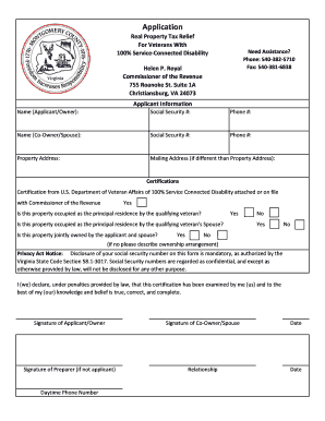 Virginia Veterans Tax Relief Application