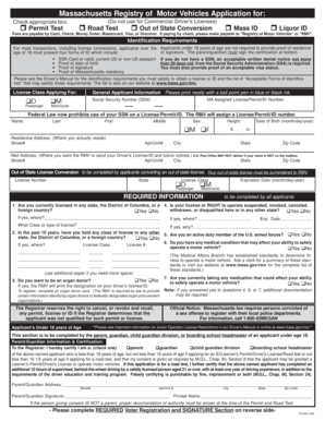 Massachusetts Driver's License Application Form