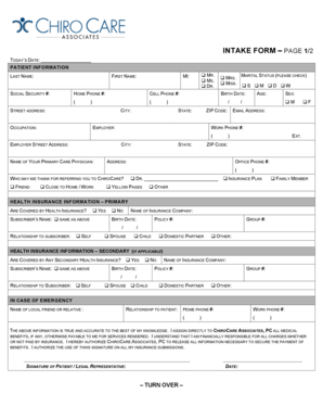 Chiropractic Intake Form