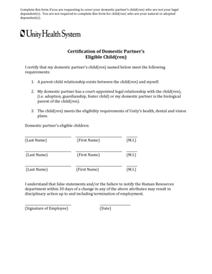 Certification of Domestic Partner's Eligible Child(ren)