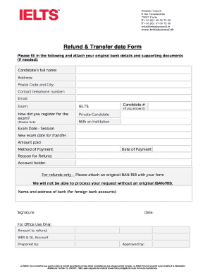 Formulaire de remboursement et de transfert de date IELTS