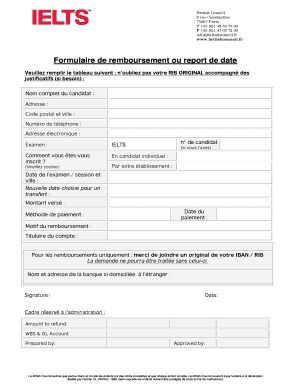 Formulaire de remboursement ou report de date