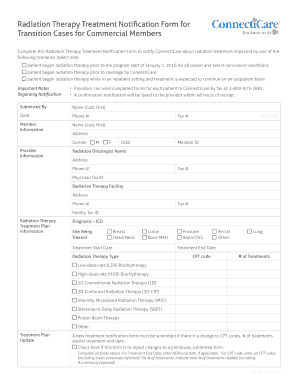 Radiation Therapy Treatment Notification Form