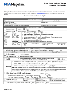 Breast Cancer Radiation Therapy Treatment Plan Checklist