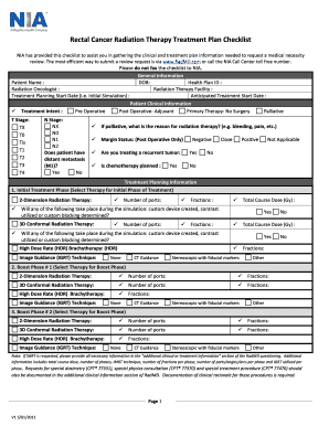 Rectal Cancer Radiation Therapy Treatment Plan Checklist