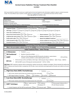 Cervical Cancer Radiation Therapy Treatment Plan Checklist