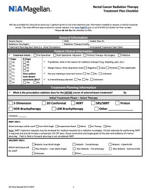 Rectal Cancer Radiation Therapy Treatment Plan Checklist