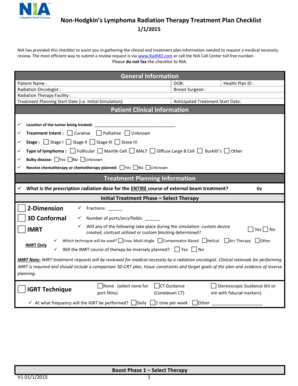 Treatment plan examples pdf - NonHodgkins Lymphoma Radiation Therapy Treatment Plan Checklist