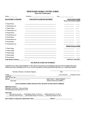 Pinewood Derby Entry Form