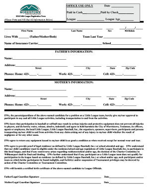 2016 Little League Registration Form