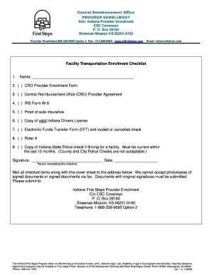 Indiana Facility Transportation Enrollment Checklist