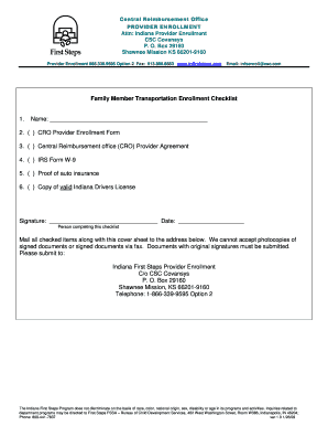 Indiana Family Member Transportation Enrollment Checklist