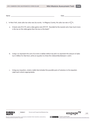 New York Common Core Mathematics Mid-Module Assessment Task 7