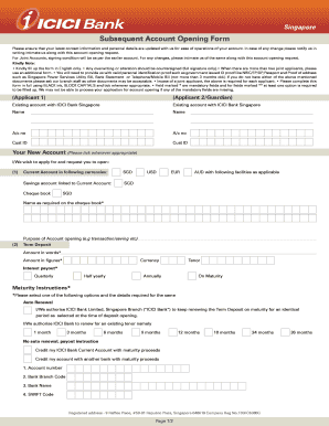 ICICI Bank Singapore Subsequent Account Opening Form