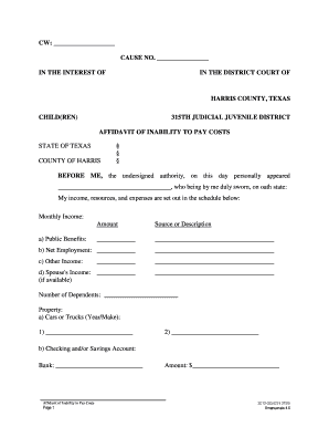 Affidavit of Inability to Pay Costs