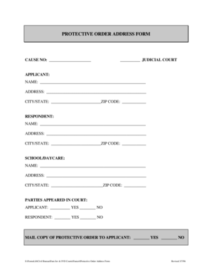 Protective Order Address Form