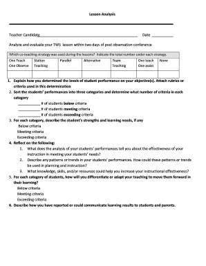 Teacher Lesson Analysis Form