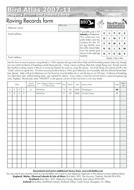 Bird Atlas Species Recording Form