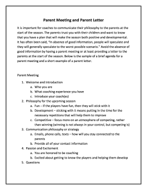 Parent Meeting and Letter Template