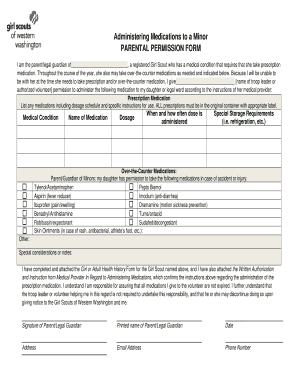 Parental Permission Form for Administering Medications to a Minor