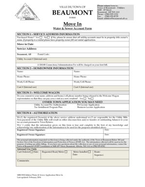 Water and Sewer Account Form