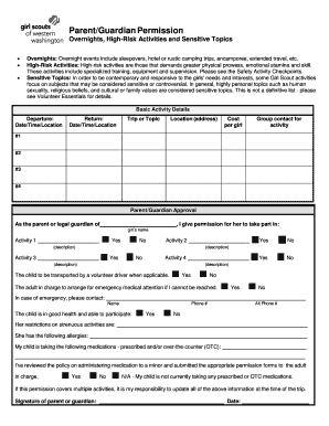 Girl Scout Parent Permission Form