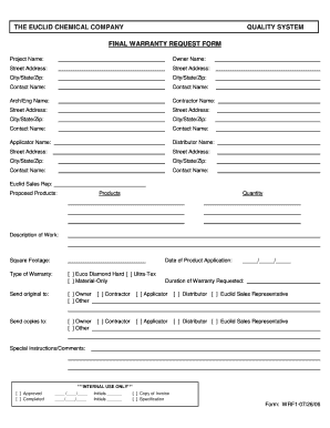 Euclid Chemical Final Warranty Request Form