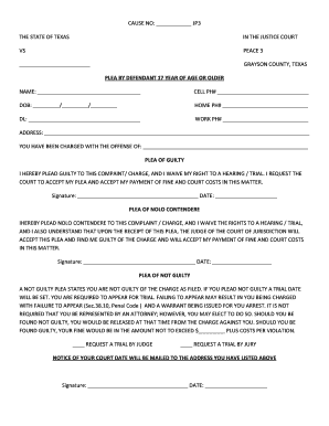 Texas Justice Court Plea Form