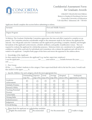 Confidential Assessment for Graduate Awards Fillable