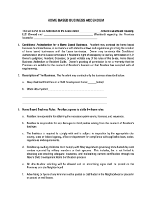Home Based Business Addendum